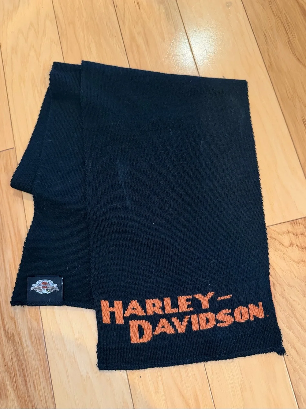 Vintage Harley-Davidson Acrylic Scarf Black Orange Logo Made in USA Unisex